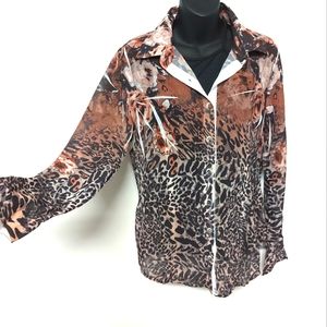 3 for$25- Lily Moss Shirt, Big Cat Print & Roses. Size Small